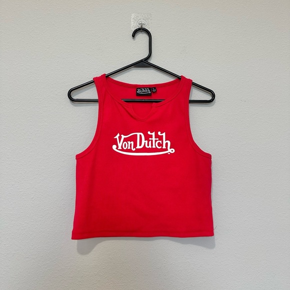 Von Dutch Red Ribbed Tank Top - Picture 4 of 6
